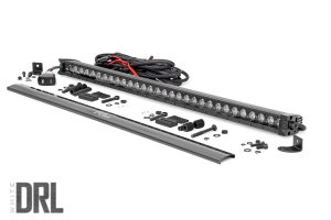 LED Light Bar - Rough Country - Single Row, Cool White DRL - Black